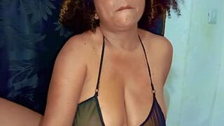 Old prostitute masturbates in the bar before opening, she fucks herself so fast with the dildo that her pussy is creamy. A very horny mature woman with big tits