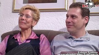 German Mature housewife big natural boobs threesome FFM casting