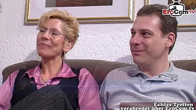 German mature wife big natural tits threesome FFM casting