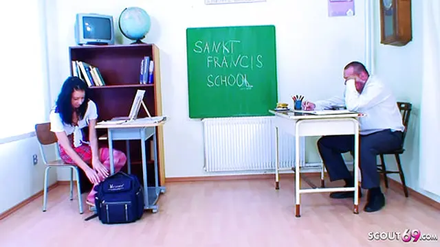Pretty Rookie Seduced by Experienced Teacher in Classroom for Sex