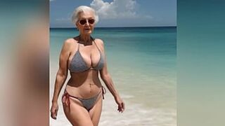 Dirty Old Granny Freaks at Seaside, Bends Over for Young Whiz, Fucks Hard